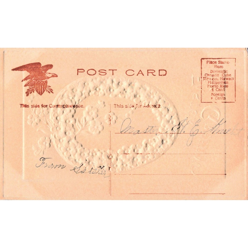 Easter Postcard Ill Postal Card Nov Co NY Embossed Floral Flower Wreath c1910 - Picture 2 of 2